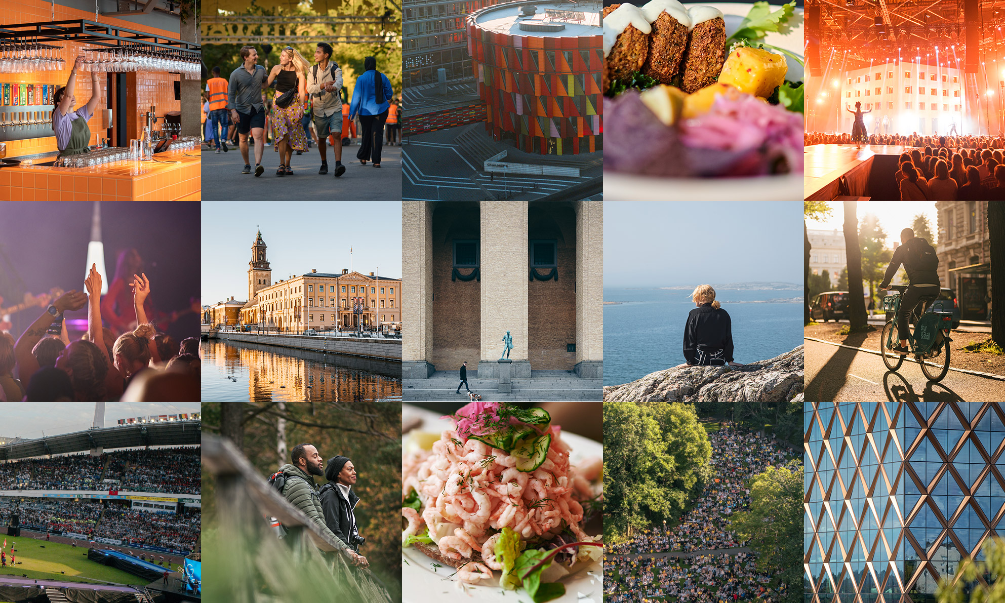 A grid with Gothenburg images representing some of the images in the Image Bank from Göteborg & Co